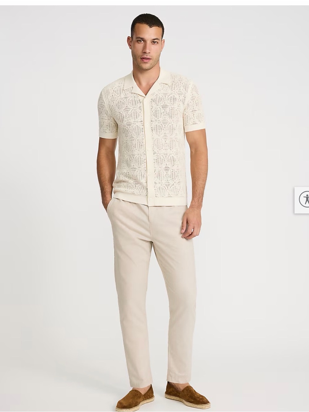 Express Textured Geo Crochet Cotton Short Sleeve Shirt - Picture 6 of 10